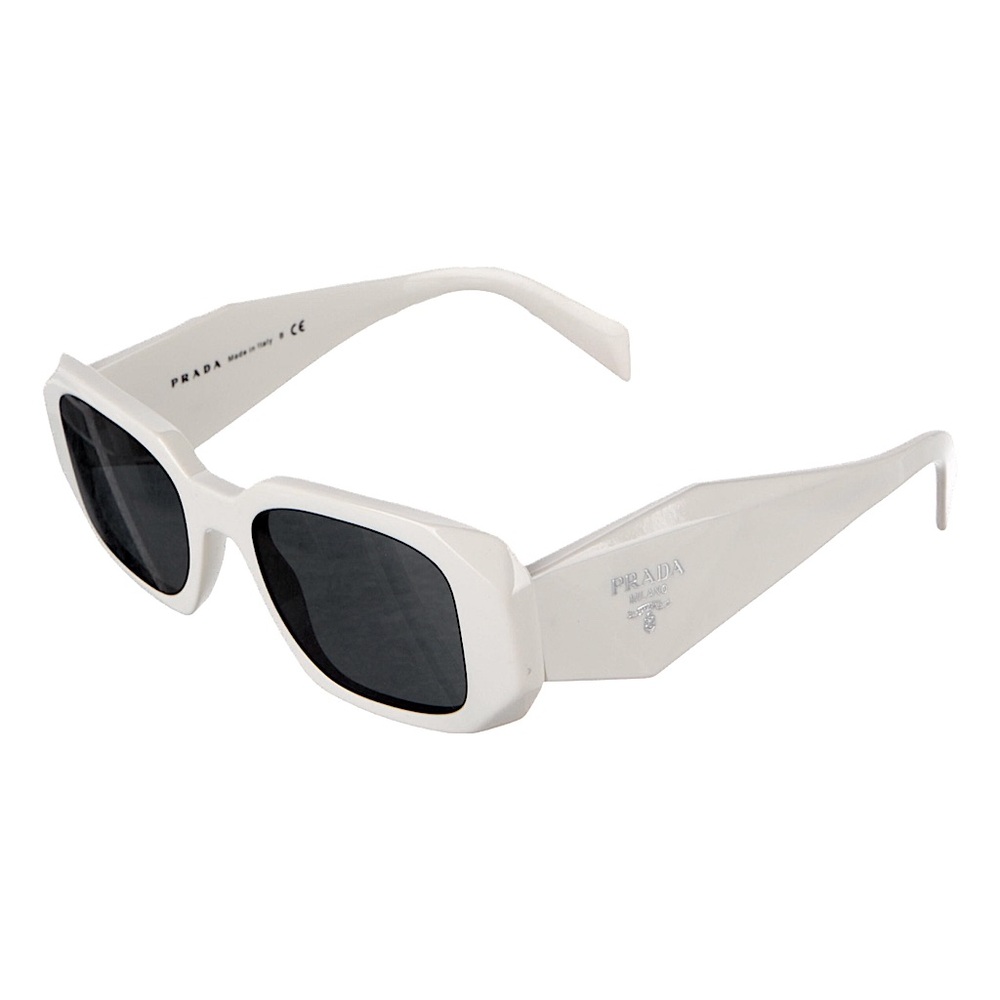 white Prada sunglasses | bright white Prada rectangular sunglasses | black tint